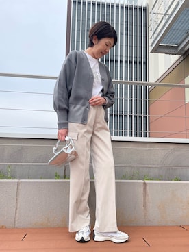 「nissen（ニッセン）の高身長　ニットカーディガン（トールサイズ）Essenave（カーディガン/ボレロ、グレー系）」を使った、PPさん（レディース・173cm）の春コーディネート