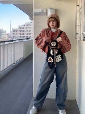 「Handmade（ハンドメイド）のアイテム（帽子）」を使った、かおるんさん（レディース・163cm）の冬コーディネート