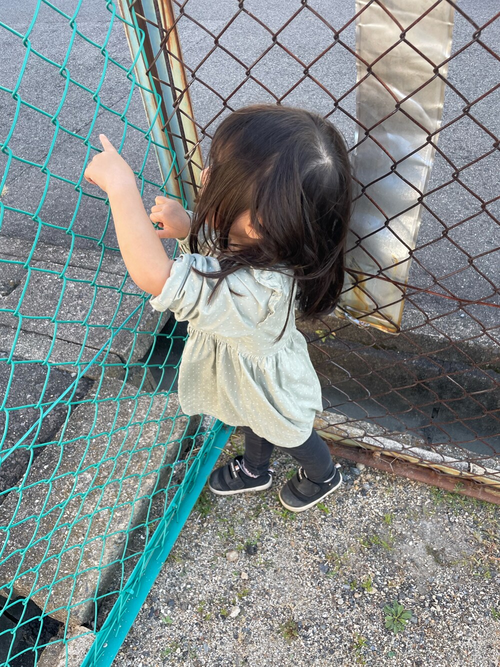 「2歳、女の子」｜「H&Mの100（ワンピース、グリーン系）」を使った、w-kさん（キッズ・100cm）の秋コーディネートの1枚目の写真
