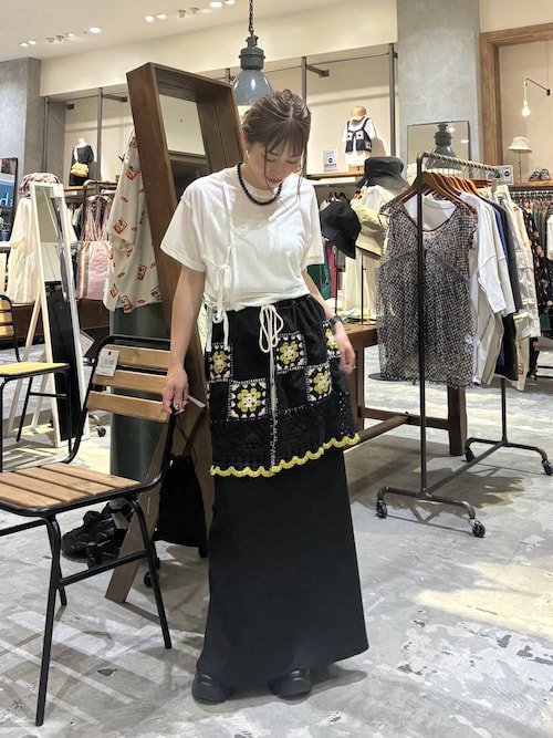 安心の国内配送★セザンヌ 素敵な コットン麻混紡 ミニ スカート セザンヌ スリット ストレート ミディ丈 刺繍入 デニム スカート