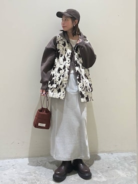 「アイテム（キャップ）」を使った、RENAさん（レディース・153cm・40代）の冬コーディネート