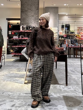 「アイテム（ニットキャップ/ビーニー）」を使った、RENAさん（レディース・153cm・40代）の冬コーディネート