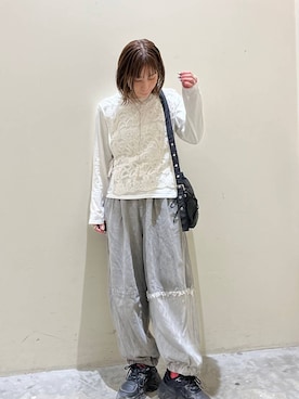 「niko and...（ニコアンド）の【MODE NORM CORE】リメイク風デニムバルーンパンツ（デニムパンツ）」を使った、RENAさん（レディース・153cm）の冬コーディネート