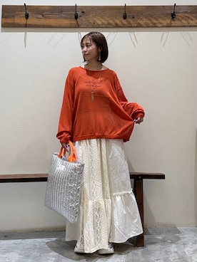 「niko and...（ニコアンド）のオリジナル2WAYテープトートバッグ（トートバッグ）」を使った、RENAさん（レディース・153cm）の秋コーディネート