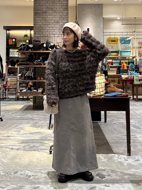 極美品　ドゥロワー★16G天竺編みクルーフレンチスリーブニット　ニットソー　紺 WINTER3 7Gクルーネックロングスリーブニット