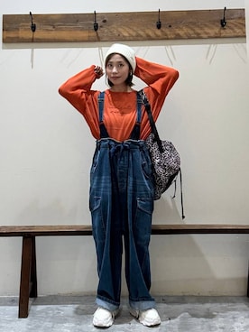 「アイテム（バックパック/リュック）」を使った、RENAさん（レディース・153cm）の秋コーディネート