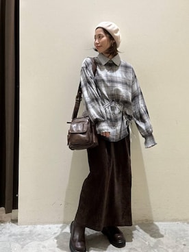 「アイテム（ハンチング/ベレー帽）」を使った、RENAさん（レディース・153cm）の秋コーディネート