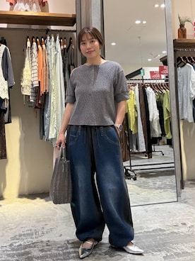 「niko and...（ニコアンド）のアイテム（かごバッグ）」を使った、RENAさん（レディース・153cm）の夏コーディネート