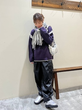 「niko and...（ニコアンド）のオリジナルチェックストール」を使った、RENAさんのコーディネート