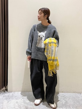 「niko and...（ニコアンド）のオリジナルチェックストール」を使った、RENAさんのコーディネート