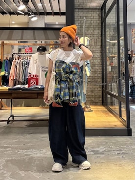 「アイテム（ニットキャップ/ビーニー）」を使った、RENAさん（レディース・153cm・40代）の夏コーディネート