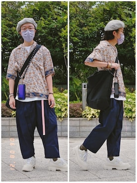 「halo commodity（ハロ　コモディティー）のアイテム（ハンチング/ベレー帽）」を使った、Paak Chanさん（メンズ・172cm）の夏コーディネート