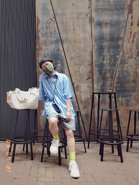 「halo commodity（ハロ　コモディティー）のアイテム（ハンチング/ベレー帽）」を使った、Paak Chanさん（メンズ・172cm）の夏コーディネート
