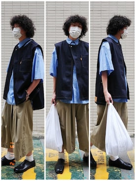 「SHINYAKOZUKA（シンヤコヅカ）のアイテム（カーゴパンツ）」を使った、Paak Chanさん（メンズ・172cm）の秋コーディネート