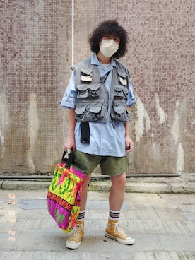 「DIGAWEL（ディガウェル）のアイテム（トップス）」を使った、Paak Chanさん（メンズ・172cm）の春コーディネート