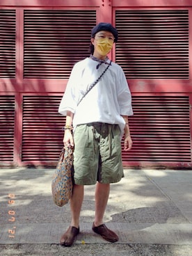 「halo commodity（ハロ　コモディティー）のアイテム（ハンチング/ベレー帽）」を使った、Paak Chanさん（メンズ・172cm）の夏コーディネート