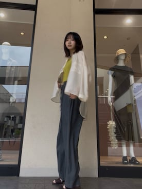 「ITEMS URBANRESEARCH（アイテムズ アーバンリサーチ）の『洗濯可』2WAYニットタンクトップ（ニット/セーター、グリーン系）」を使った、chinoさん（レディース・155cm）の夏コーディネート