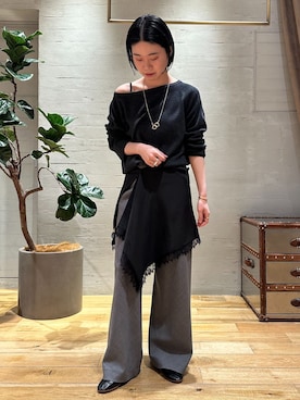 「plage（プラージュ）のWorsted Bias Relax パンツ（その他パンツ、グレー系）」を使った、hinaさん（レディース・155cm）の冬コーディネート