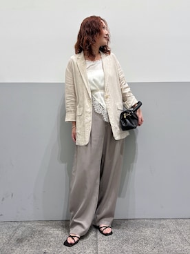 「SLOBE IENA（スローブイエナ）の《36.38サイズ展開》リネンレーヨンシングルテーラードジャケット（テーラードジャケット、ベージュ系）」を使った、ainaさん（レディース・152cm）の春コーディネート