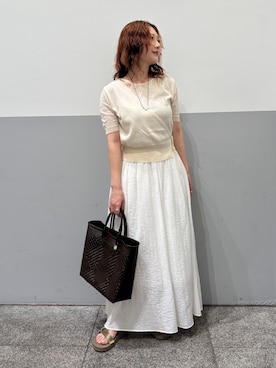 「SLOBE IENA（スローブイエナ）のサッカーギャザーフレアスカート（スカート、ホワイト系）」を使った、ainaさん（レディース・152cm）の夏コーディネート