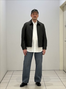 「EDIFICE（エディフィス）のラム アンティーク レザー ジャケット（ブルゾン、ブラック系）」を使った、もくめさん（メンズ・177cm）の冬コーディネート