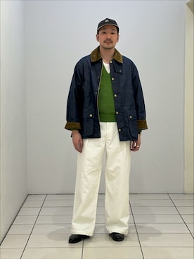 「Barbour（バブアー）のBarbour (バブアー)OS BEDALE/ビデイル DENIM CASUAL JACKET（その他アウター、ブルー系）」を使った、もくめさん（メンズ・177cm）の冬コーディネート