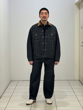 「Lee（リー）のLee (リー) 別注 101*101-J RIDERS RIGID デニムジャケット（デニムジャケット、ブルー系）」を使った、もくめさん（メンズ・177cm）の冬コーディネート