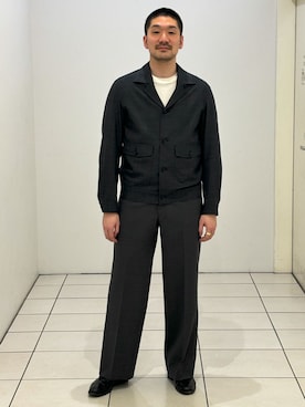 「EDIFICE（エディフィス）のTAILORED ショートブルゾン（その他アウター、ブラウン系）」を使った、もくめさん（メンズ・177cm）の冬コーディネート