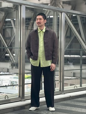「EDIFICE（エディフィス）のLENO メッシュトラッカージャケット（その他アウター、ブラック系）」を使った、もくめさん（メンズ・177cm）の春コーディネート