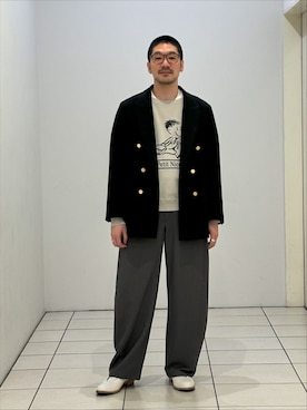 「Couture d'adam（クチュールドアダム）のCOUTURE D’ADAM (クチュール ド アダム) ダブル ジャケット Summer Tweed（テーラードジャケット、ブラック系）」を使った、もくめさん（メンズ・177cm）の冬コーディネート