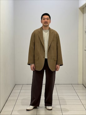 「EDIFICE（エディフィス）のCOUTURE D’ADAM (クチュール ド アダム)  Big ジャケット Single Gunclub-check（テーラードジャケット、ブラウン系）」を使った、もくめさん（メンズ・177cm）の冬コーディネート