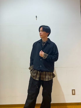 「ITEMS URBANRESEARCH（アイテムズ アーバンリサーチ）の起毛チェックルーズシャツ（シャツ/ブラウス）」を使った、SHUTOさん（メンズ・170cm）の秋コーディネート