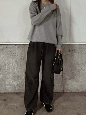 「LA BELLE ETUDE（ラベルエチュード）のアイテム（デニムパンツ、ブラック系）」を使った、s a k i .さん（レディース・169cm）の冬コーディネート