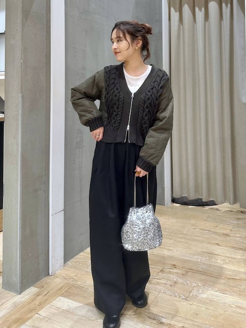 3.5ゲージキルトコンビZIPカーディガン 590724（カーディガン/ボレロ