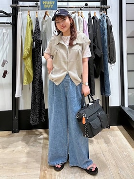 「LEPSIM（レプシィム）の【NEW ERA】ダメージ加工キャップ　617004（キャップ、ブルー系）」を使った、Nozomiさん（レディース）の春コーディネート