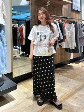 「LEPSIM（レプシィム）のベルトバックルクッションサンダル　638815（サンダル、ベージュ系）」を使った、Nozomiさん（レディース）の夏コーディネート
