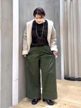 「アイテム（ムートンコート）」を使った、Nozomiさん（レディース・160cm）の秋コーディネート