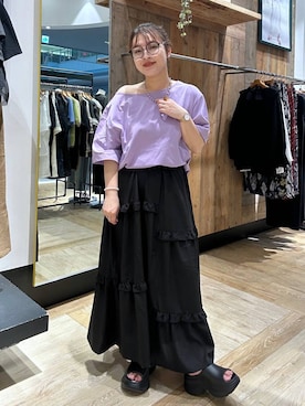 「LEPSIM（レプシィム）の《レプクル》オフショルワイドT　242876（Tシャツ/カットソー、パープル系）」を使った、Nozomiさん（レディース）の夏コーディネート