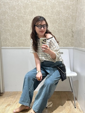 「LEPSIM（レプシィム）のイージーコクーンデニムパンツ　661665（デニムパンツ、ブルー系）」を使った、Nozomiさん（レディース）の夏コーディネート