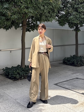 「GALLEST（ギャレスト）のComfy Set Up｜ダブルブレストイージージャケット【セットアップ対応／通勤／カセット服】（テーラードジャケット、ベージュ系）」を使った、Renoさん（レディース・154cm）の秋コーディネート