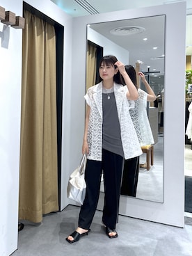 「GALLEST（ギャレスト）のシャーリングレイヤータンク（Tシャツ/カットソー、グレー系）」を使った、Renoさん（レディース・154cm）の夏コーディネート