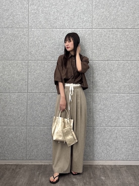 「UNTITLED（アンタイトル）の◆[L]シルク楊柳シフォンピンタックワンピース（ワンピース、グレー系）」を使った、Renoさん（レディース・154cm）の春コーディネート