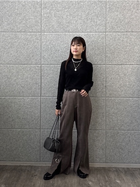 「GALLEST（ギャレスト）のシアースパンコールハイネックニット（ニット/セーター、ブラック系）」を使った、Renoさん（レディース・154cm）の夏コーディネート