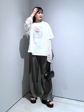 「GALLEST（ギャレスト）の◆スクエアスモールボストン（ハンドバッグ）」を使った、Renoさん（レディース・154cm）の夏コーディネート
