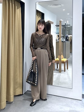 「GALLEST（ギャレスト）のシアーレースレイヤードプルオーバー（Tシャツ/カットソー、ブラウン系）」を使った、Renoさん（レディース・154cm）の夏コーディネート