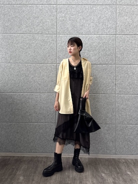 「GALLEST（ギャレスト）のタイムレスフォルムシャツ（シャツ/ブラウス、イエロー系）」を使った、Renoさん（レディース・154cm）の夏コーディネート