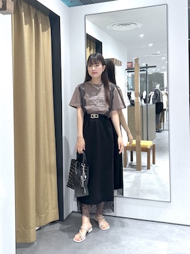 「GALLEST（ギャレスト）のレースステッチドTシャツ（Tシャツ/カットソー、ベージュ系）」を使った、Renoさん（レディース・154cm）の夏コーディネート