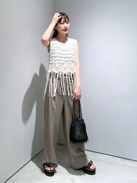 「GALLEST（ギャレスト）の◆【The Bagmati】フリンジバッグ（ハンドバッグ）」を使った、Renoさん（レディース・154cm）の夏コーディネート