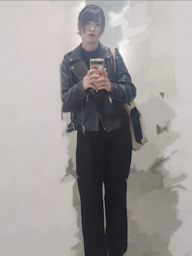 「アイテム（ライダースジャケット）」を使った、世界一のキモさん（レディース・160cm）の秋コーディネート