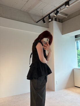 「leimn（レイムン）のピンタック2WAYブラウス（シャツ/ブラウス、ブラック系）」を使った、Sさん（レディース・156cm）の春コーディネート